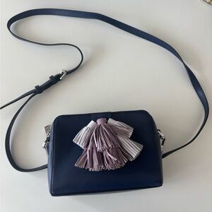 Navy Blue Crossbody Bag with Tassel Detail
